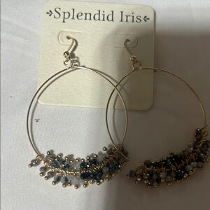 Splendid Iris Gold and Blue Beaded Earrings